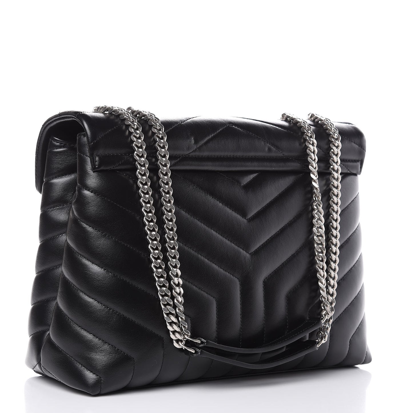 Calfskin Y Quilted Monogram Medium Loulou Chain Satchel Black