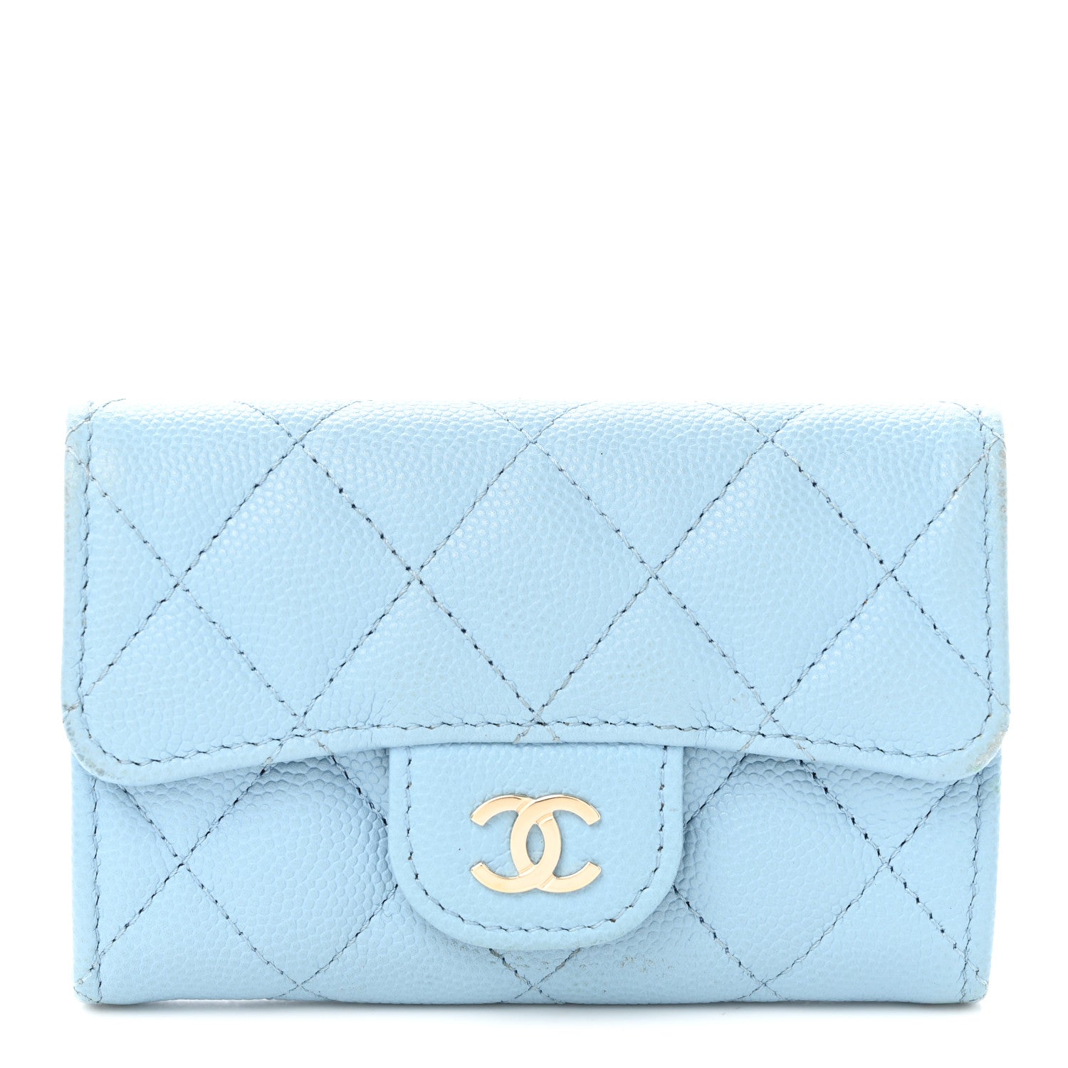 Chanel Caviar Quilted Flap Card Holder Wallet Light Blue 1 of 18
