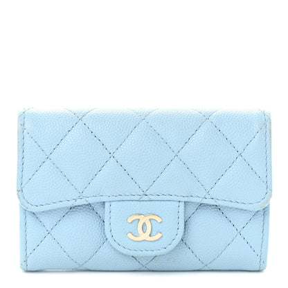 Chanel Caviar Quilted Flap Card Holder Wallet Light Blue 1 of 18