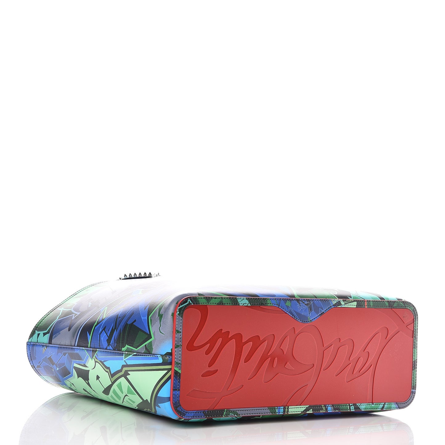 Calfskin Metro Graf Spikes East West Cabata Tote Green Multicolor