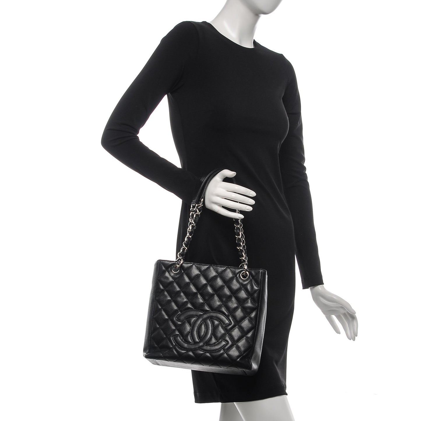 Caviar Quilted Petit Shopping Tote PST Black