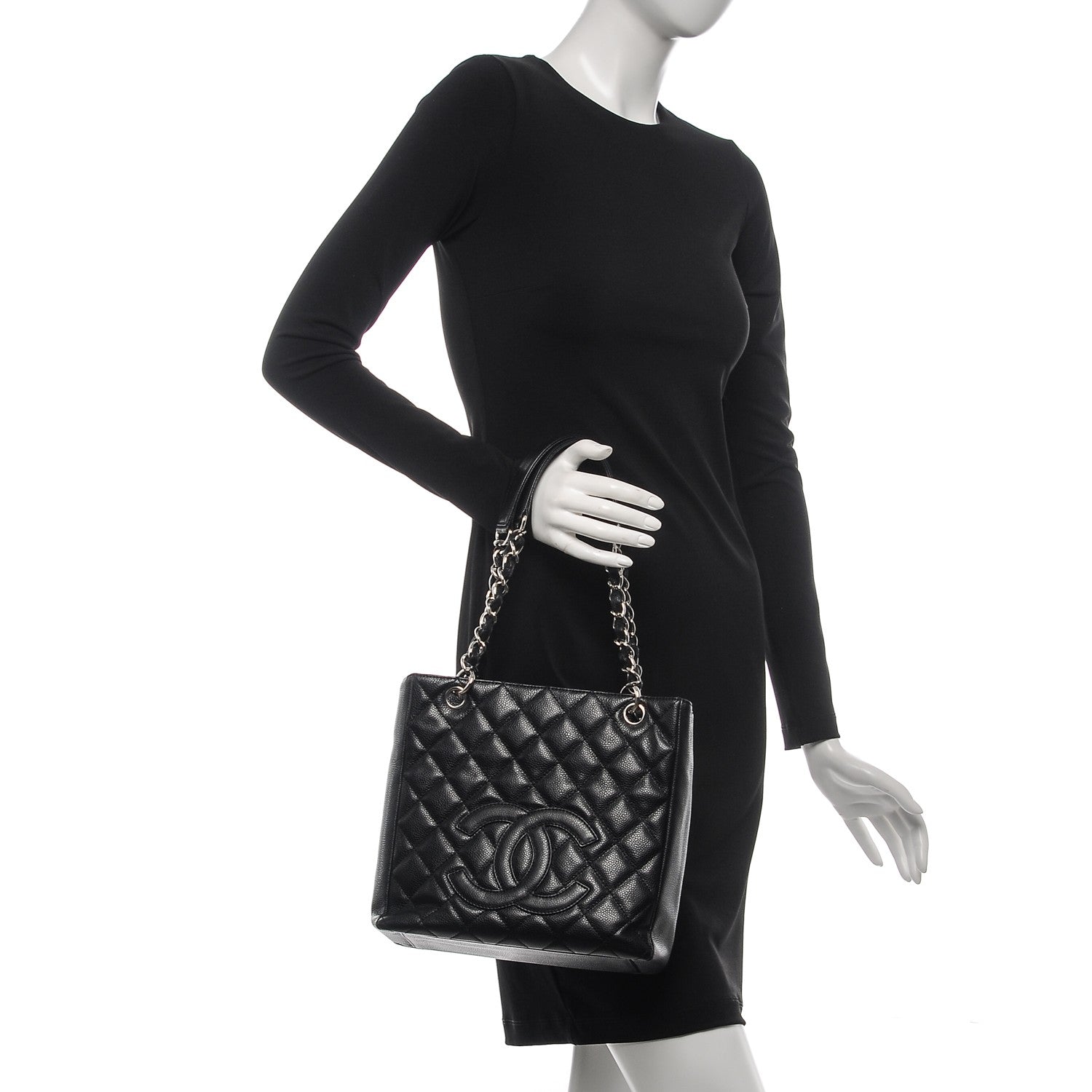 Chanel Caviar Quilted Petit Shopping Tote PST Black 2 of 7
