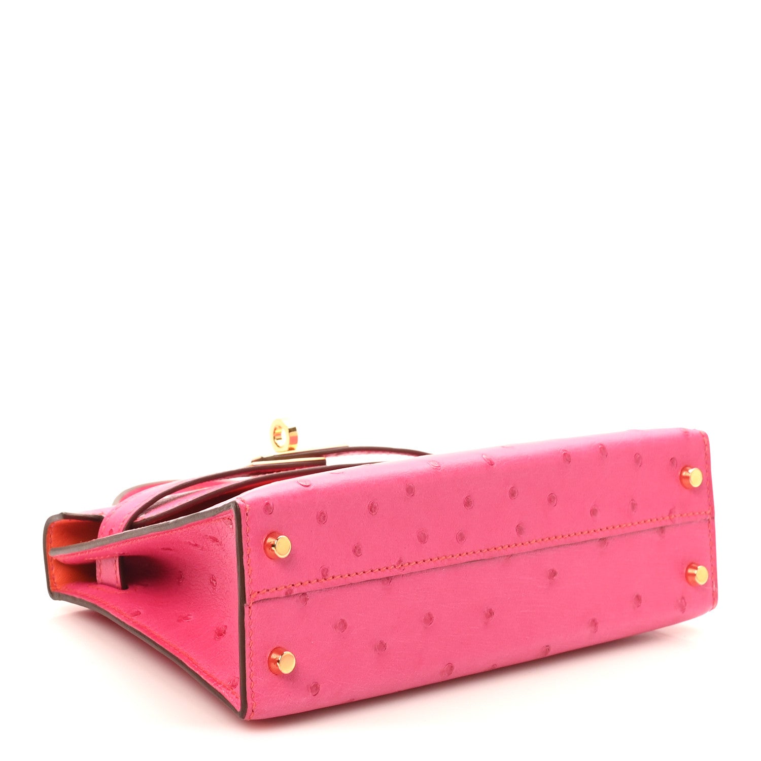 Hermes Ostrich Horseshoe Kelly Sellier Mini 20 Rose Pop Orange Poppy 4 of 11