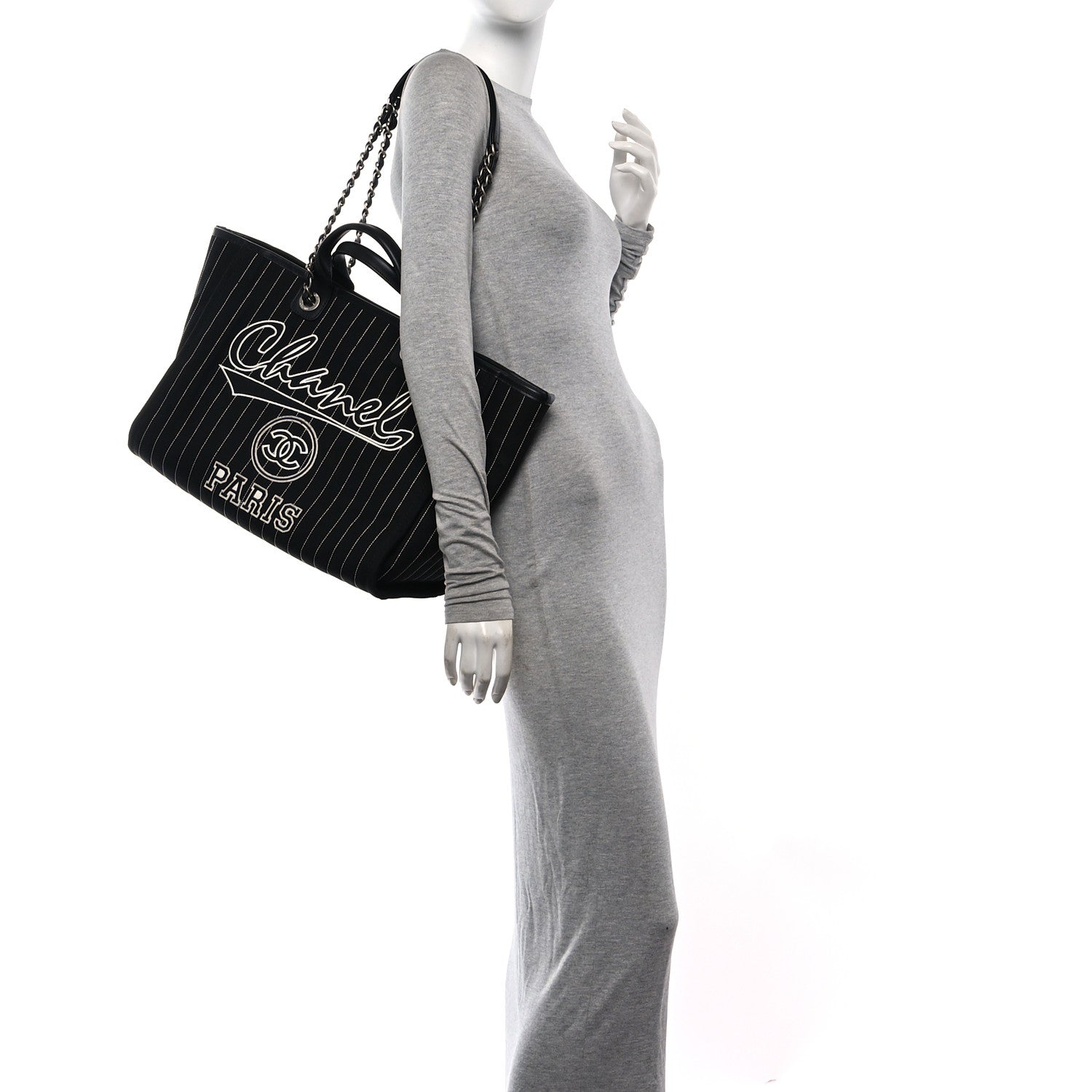 Chanel Canvas Calfskin Striped Medium Deauville Tote Black White 2 of 11