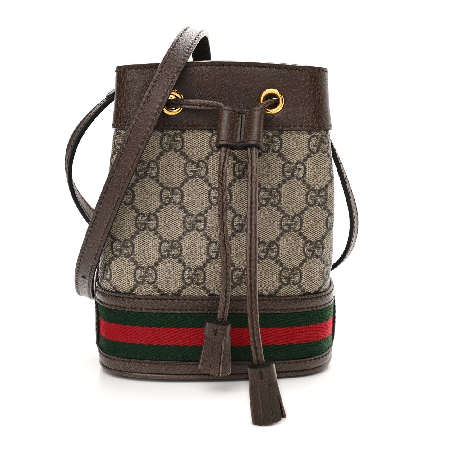 GG Supreme Monogram Web Mini Ophidia Bucket Bag Brown