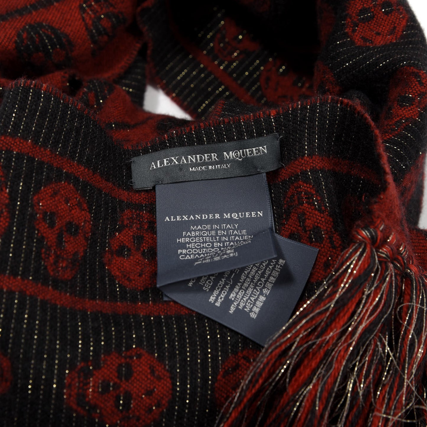 Wool Large Reversible Skull Scarf Black Bordeaux
