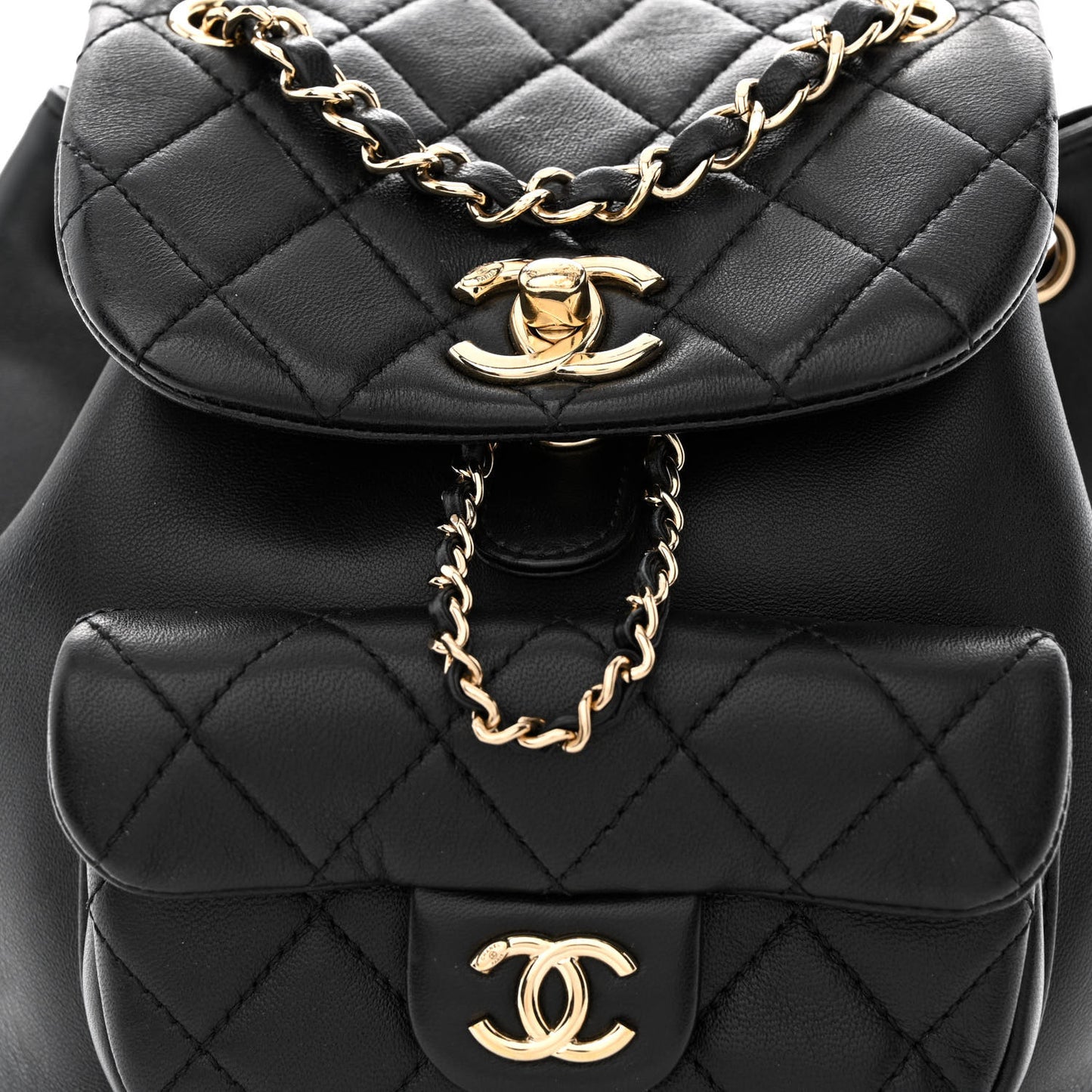 Lambskin Quilted Small Duma Drawstring Backpack Black