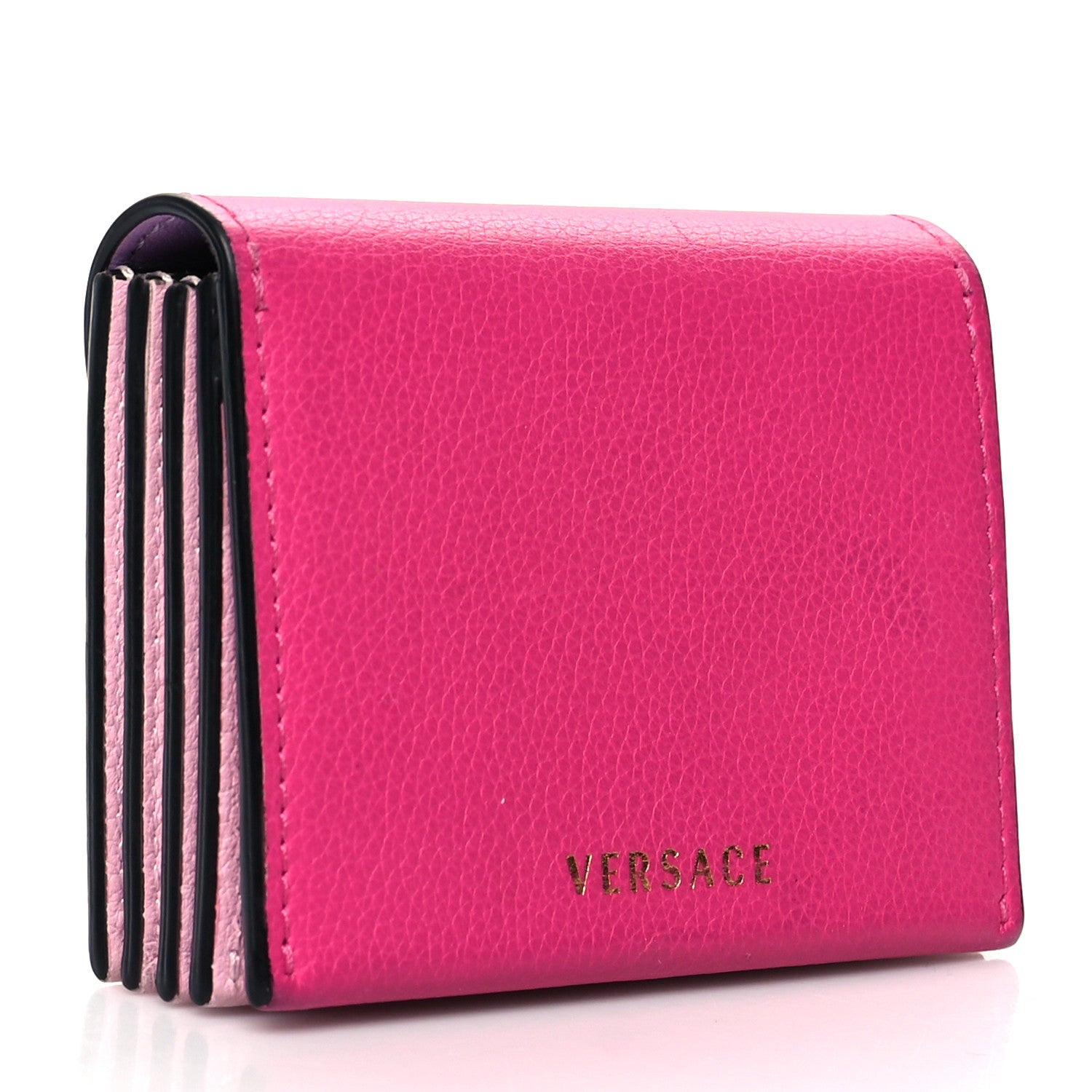 Versace Grained Calfskin Medusa Card Holder Fuchsia Light Pink 3 of 12