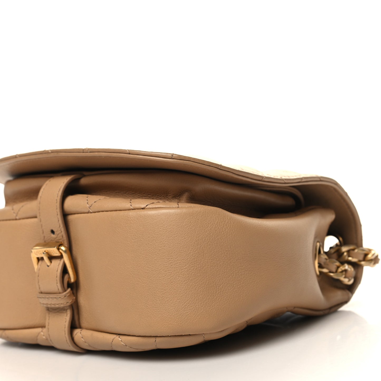 Calfskin Quilted Messenger Flap Beige