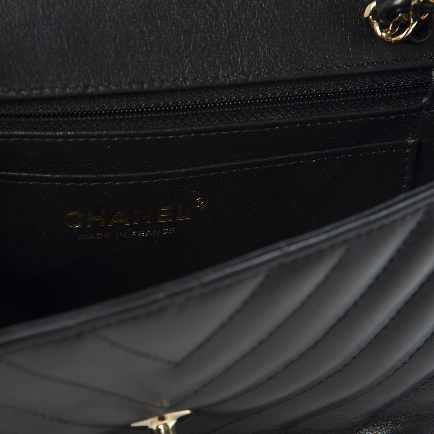 Lambskin Chevron Quilted Mini Rectangular Flap Black