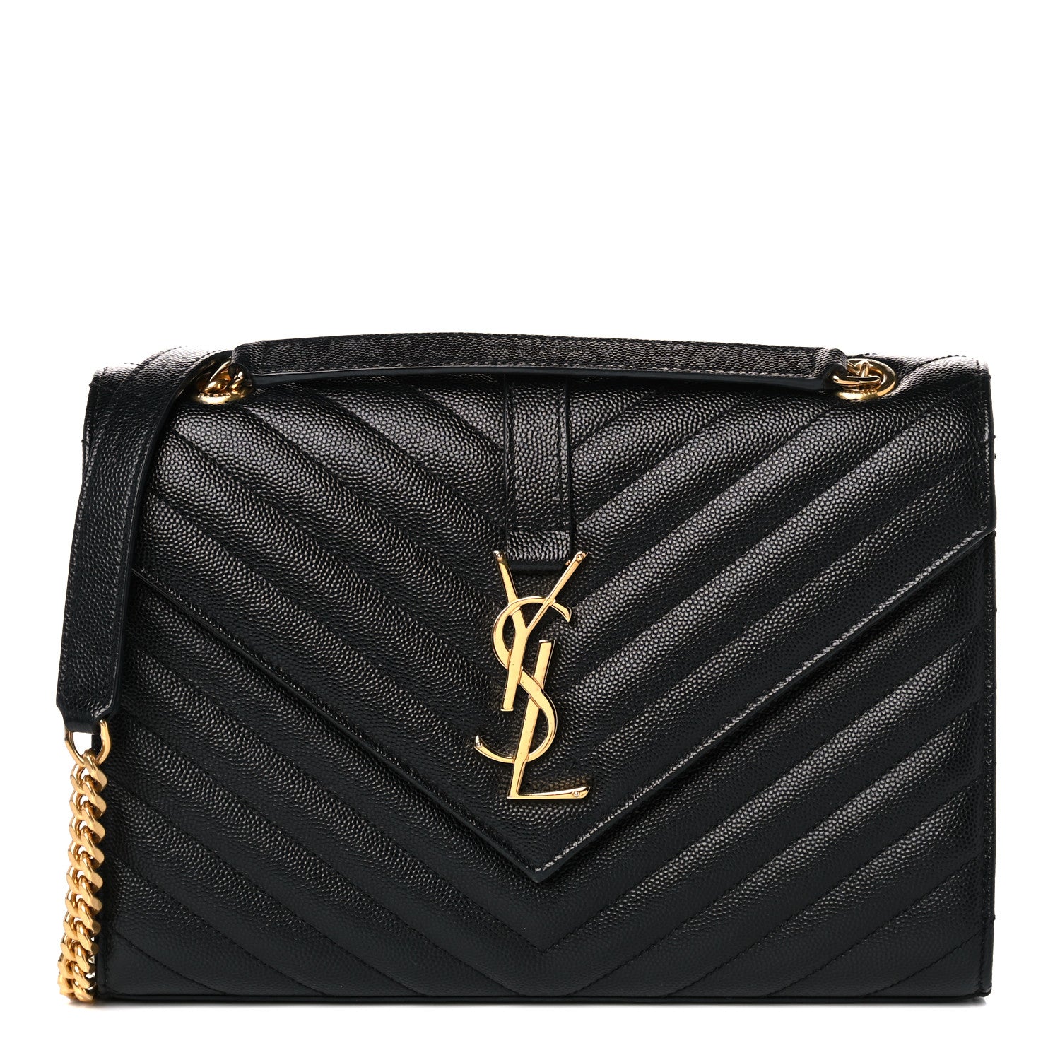 Saint Laurent Grain De Poudre Matelasse Chevron Medium Monogram Satchel Black 1 of 11
