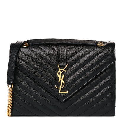 Saint Laurent Grain De Poudre Matelasse Chevron Medium Monogram Satchel Black 1 of 11