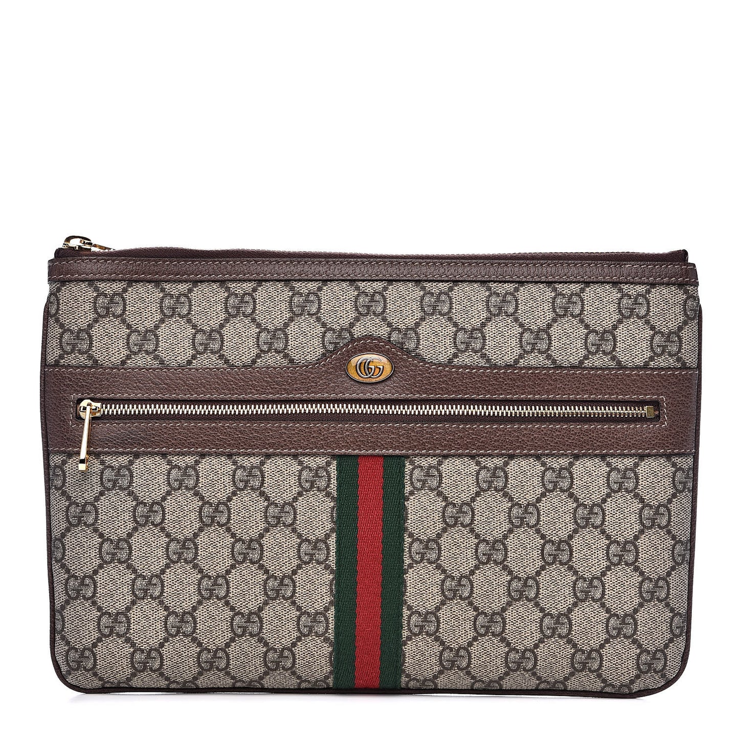 GG Supreme Monogram Large Ophidia Pouch Clutch Brown