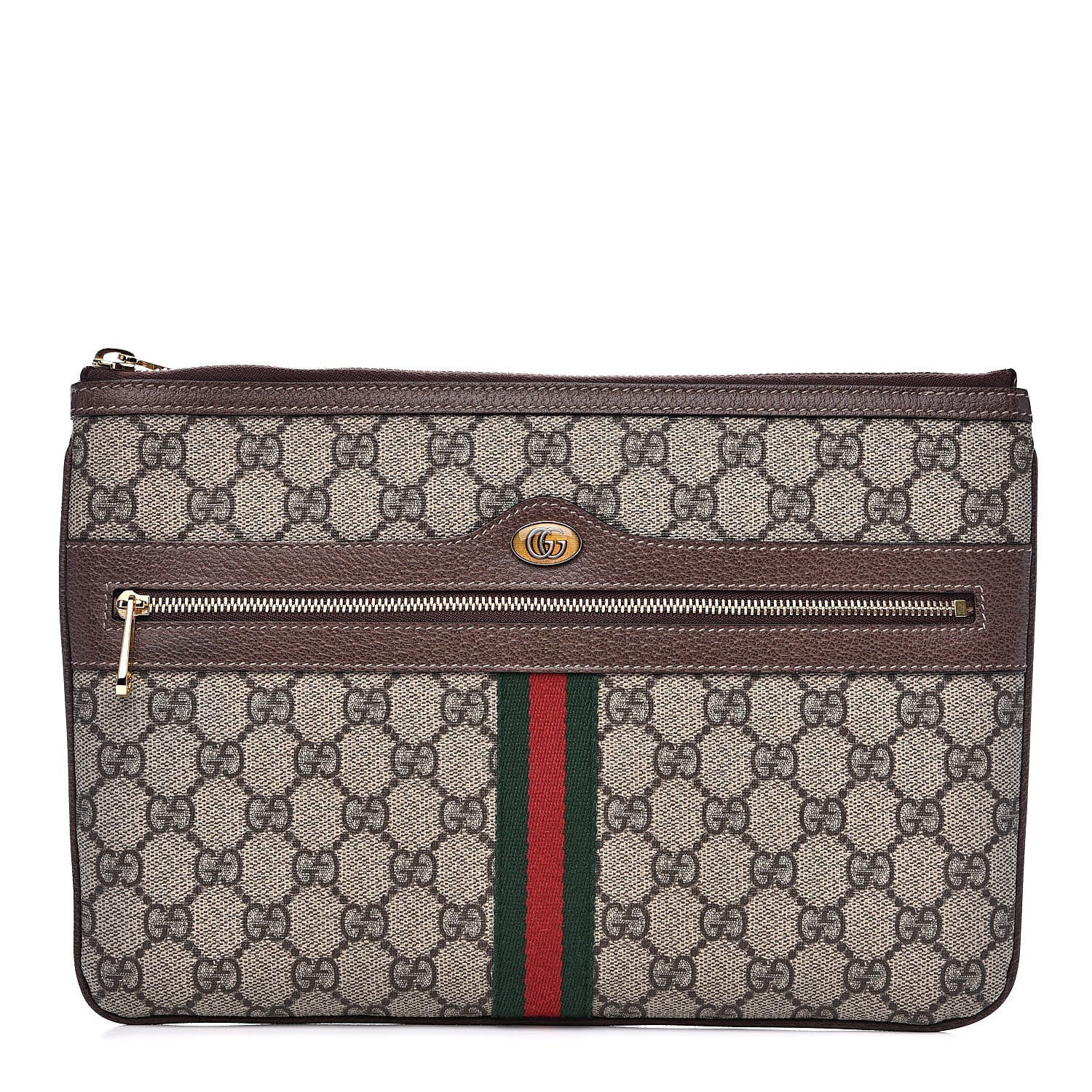 Gucci GG Supreme Monogram Large Ophidia Pouch Clutch Brown 1 of 12