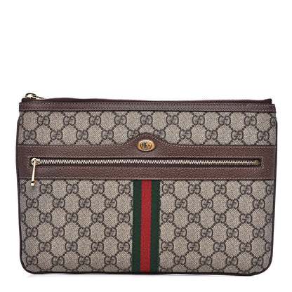 Gucci GG Supreme Monogram Large Ophidia Pouch Clutch Brown 1 of 12