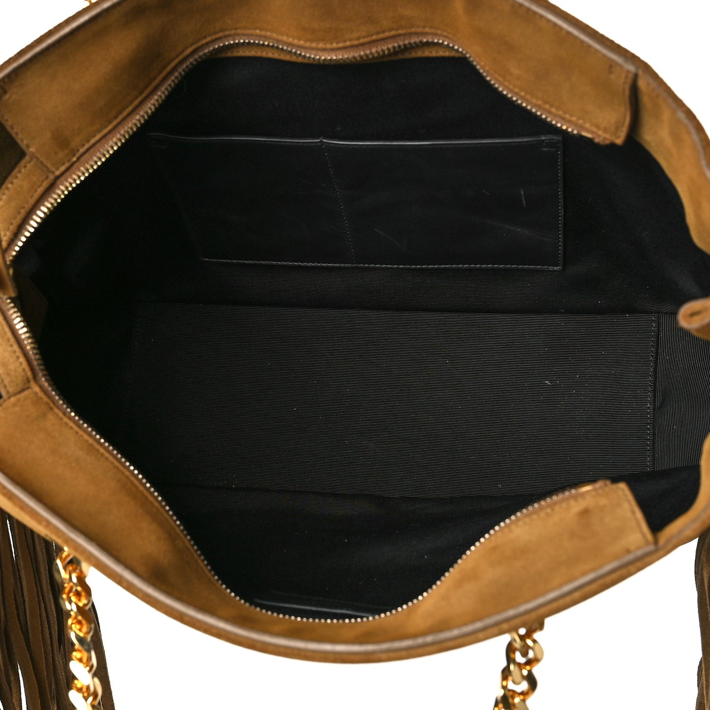 Suede Fringe Monogram Shopping Tote Light Ochre
