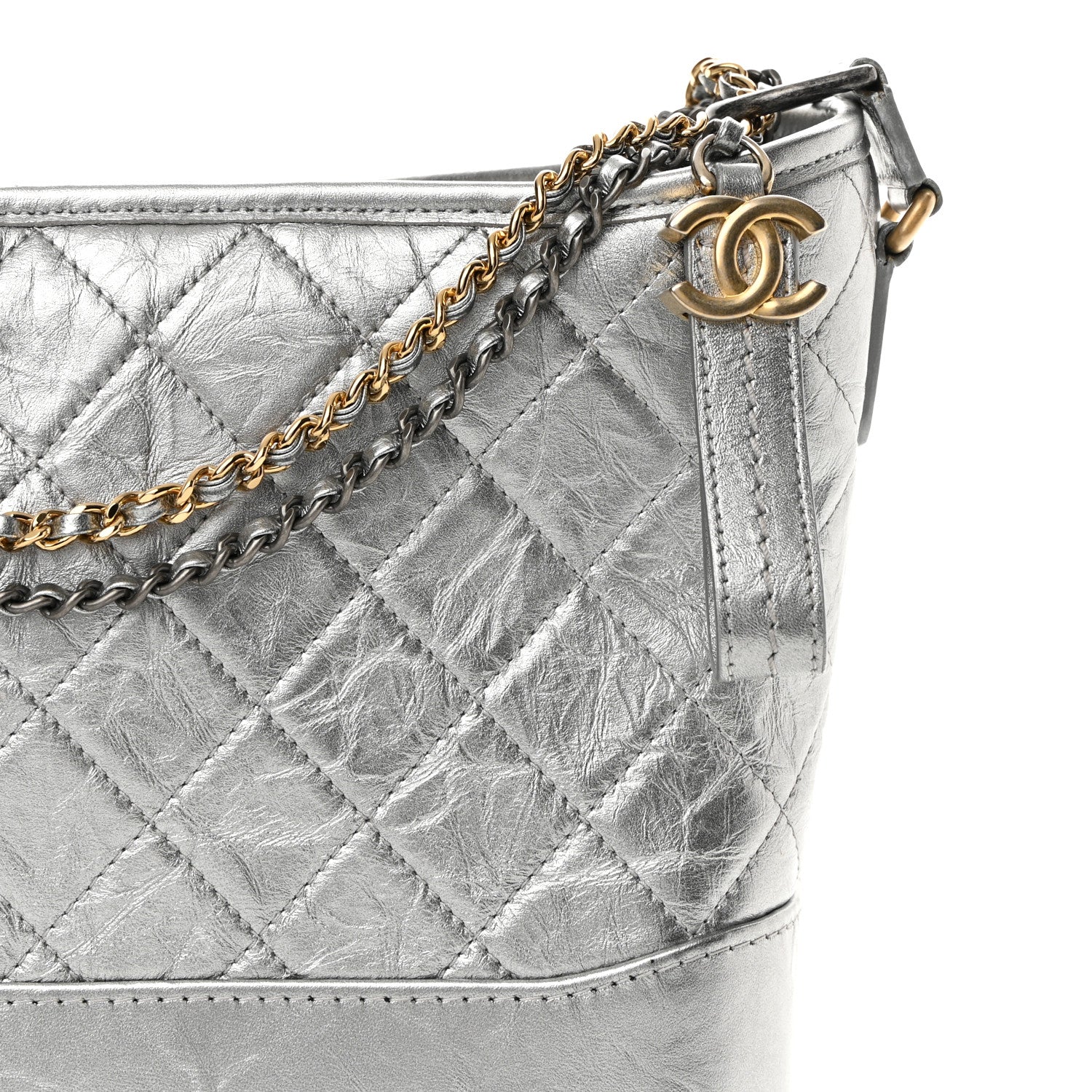 Chanel Metallic Aged Calfskin Quilted Medium Gabrielle Hobo Silver 8 of 15