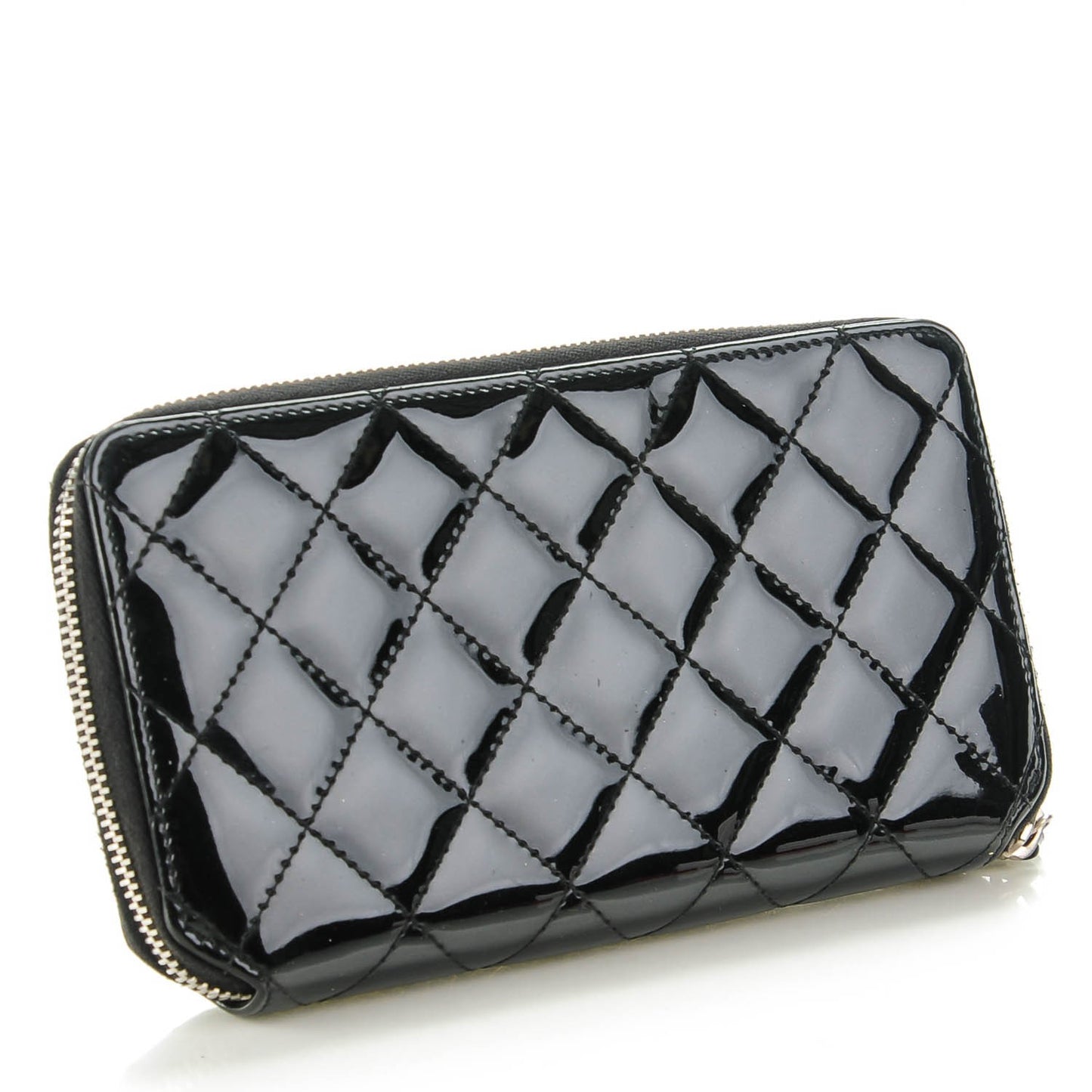 Glitter Patent Quilted Large Gusset Zip Around Wallet Black
