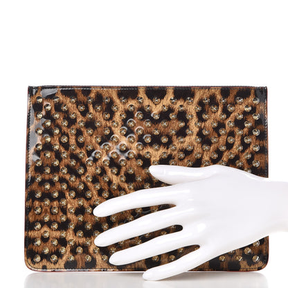 Christian Louboutin Patent Calfskin Studded Loubiposh Clutch Leopard 2 of 8