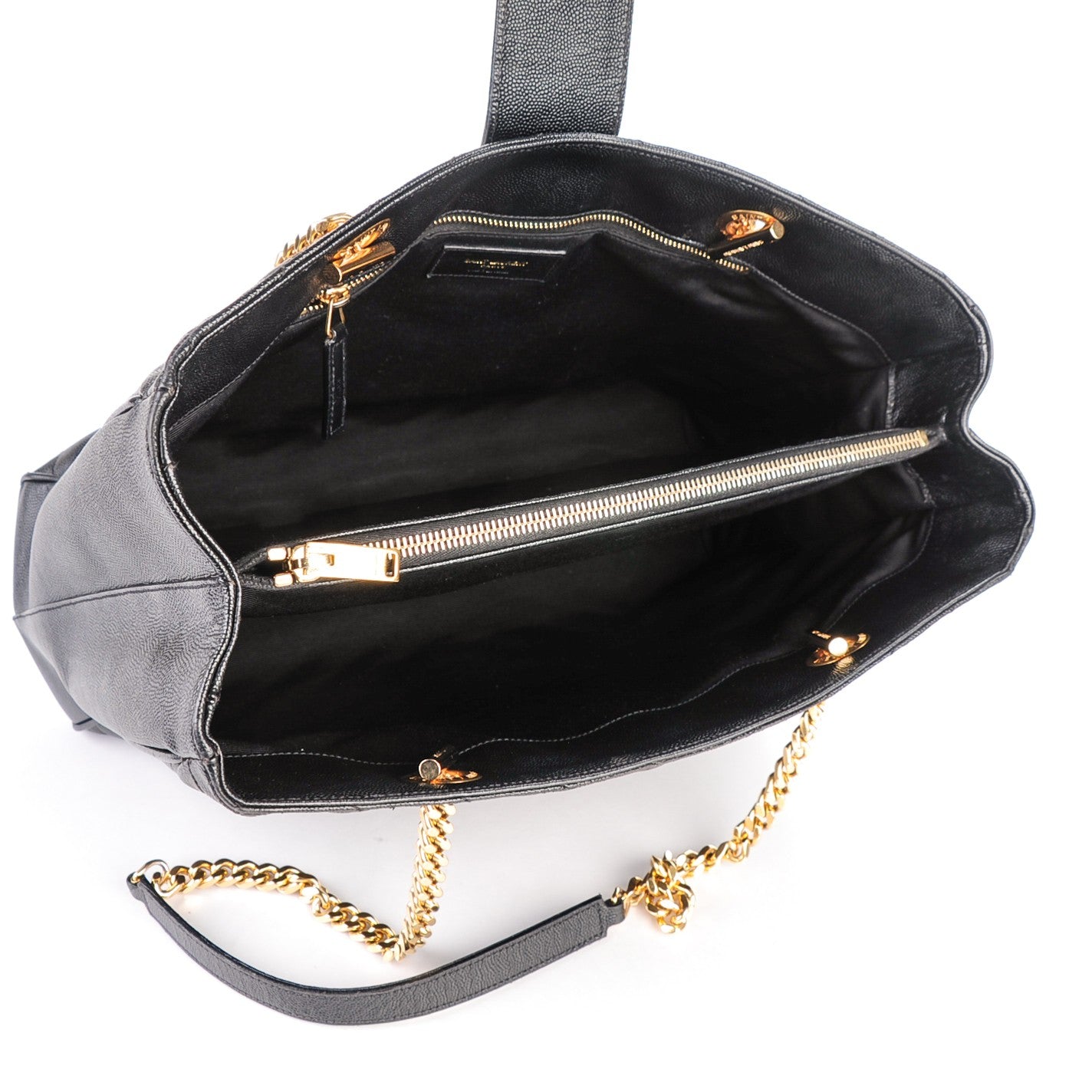 Saint Laurent Grain De Poudre Matelasse Chevron Monogram Shopping Bag Black 5 of 8