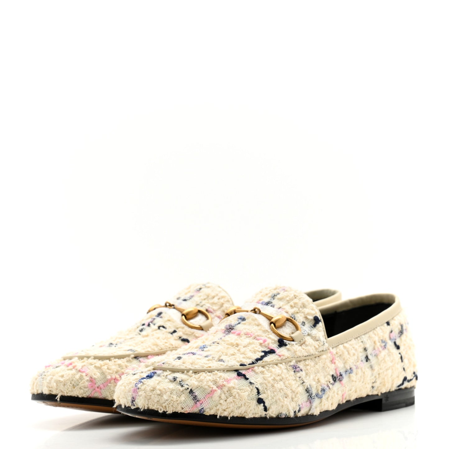 Wool Tweed Boucle Horsebit Womens Jordaan Loafers 36.5 Ivory