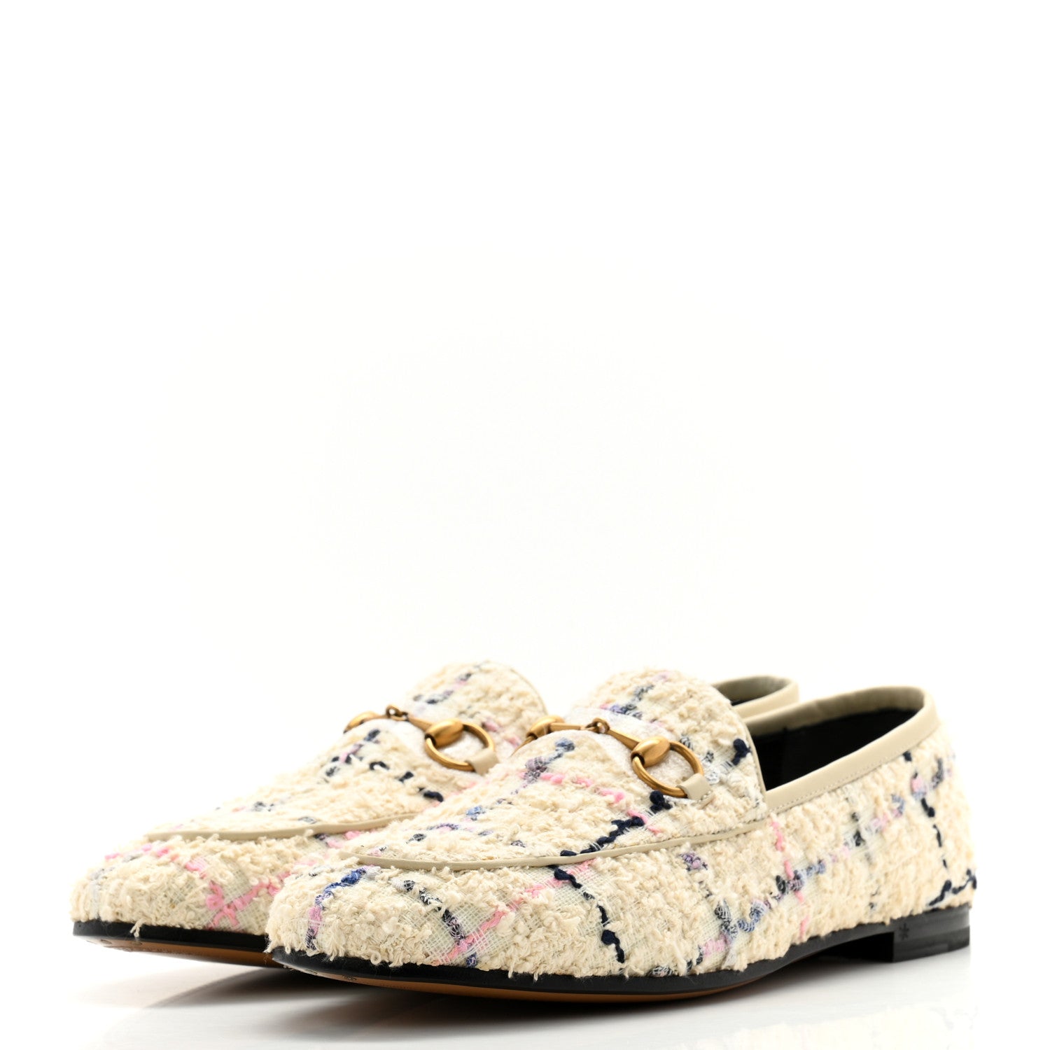 Gucci Wool Tweed Boucle Horsebit Womens Jordaan Loafers 36.5 Ivory 3 of 10
