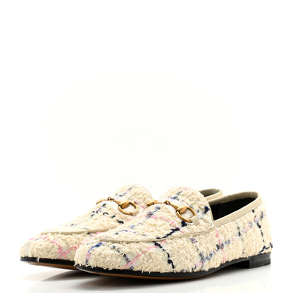 Gucci Wool Tweed Boucle Horsebit Womens Jordaan Loafers 36.5 Ivory 3 of 10