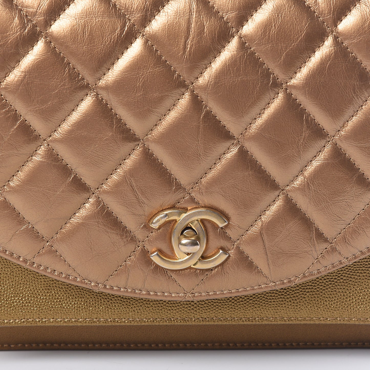 Metallic Lambskin Caviar Quilted Chain Handle Flap Bronze