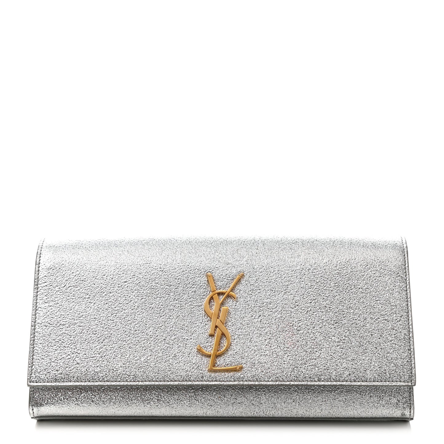 Textured Metallic Calfskin Classic Monogram Cassandre Clutch Silver