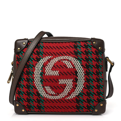Gucci Cotton Wool Textured Calfskin Houndstooth Woven Square Messenger Bag Red Green Ivory Multicolor New Acero 1 of 10