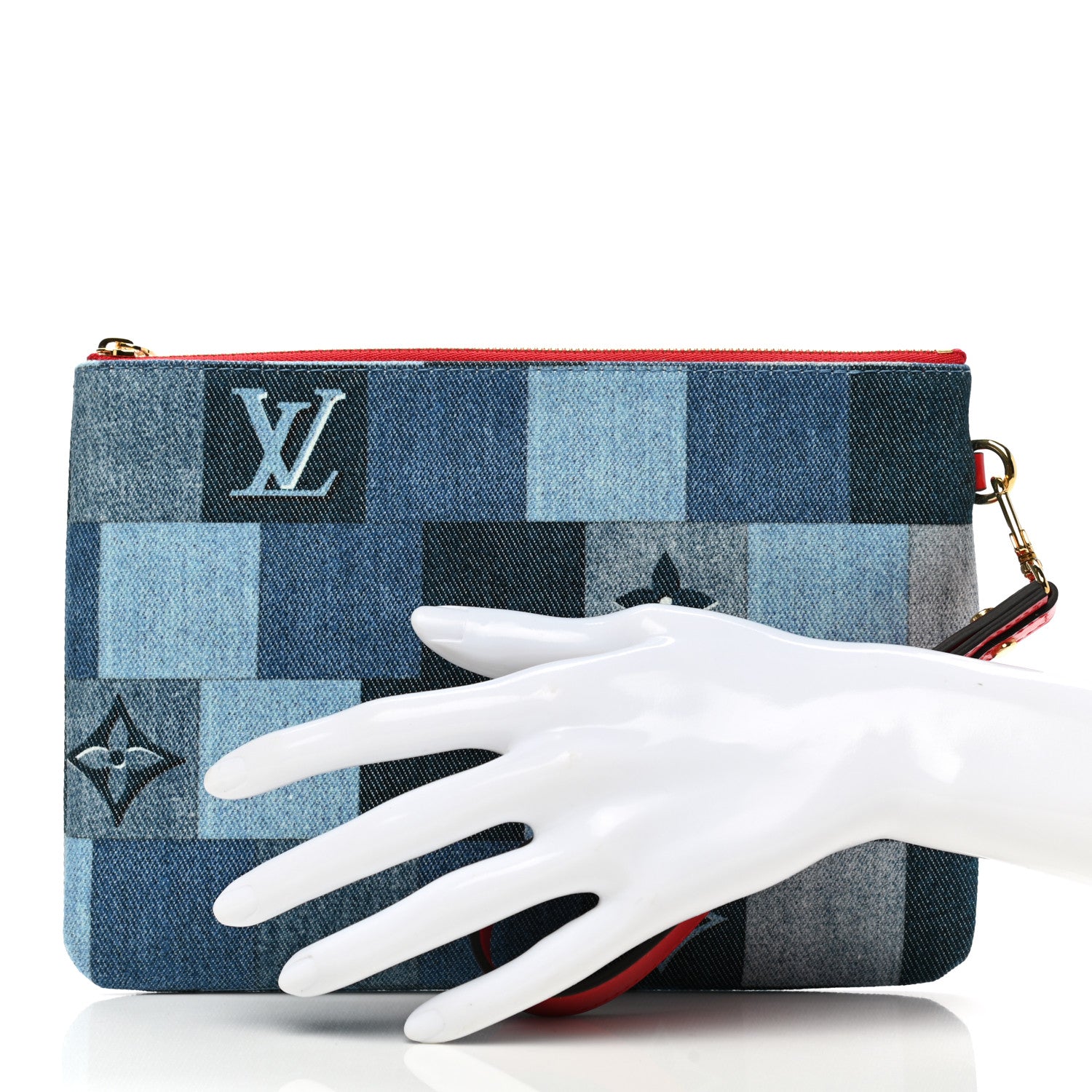 Louis Vuitton Denim Monogram Patchwork City Pouch Blue Rouge 2 of 7