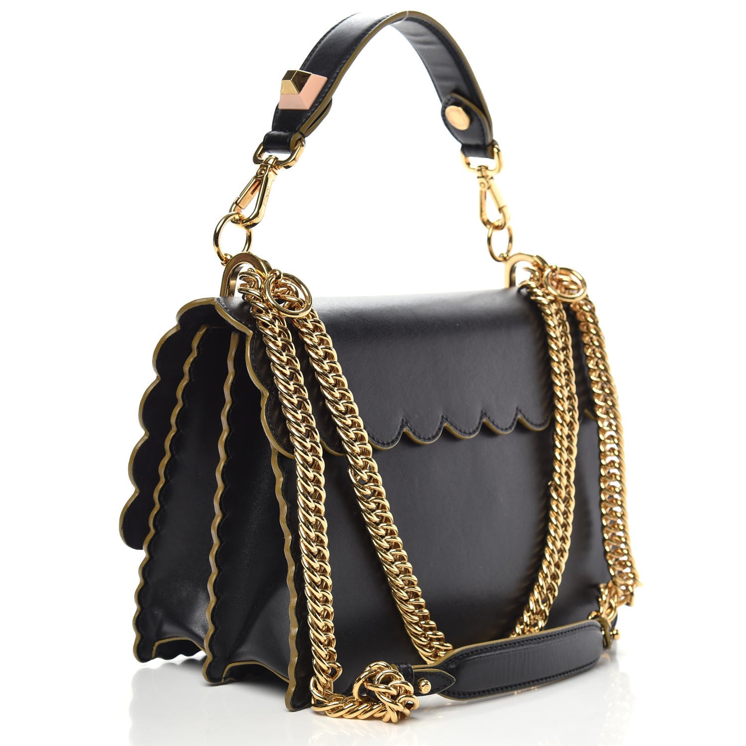 Fendi Vitello Liberty Scalloped Studded Kan I Shoulder Bag Black 4 of 13