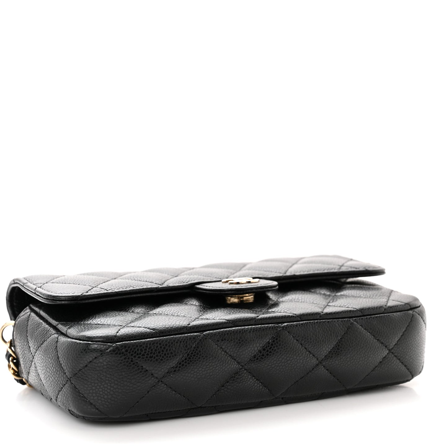 Caviar Quilted Flap Phone Holder With Chain Black