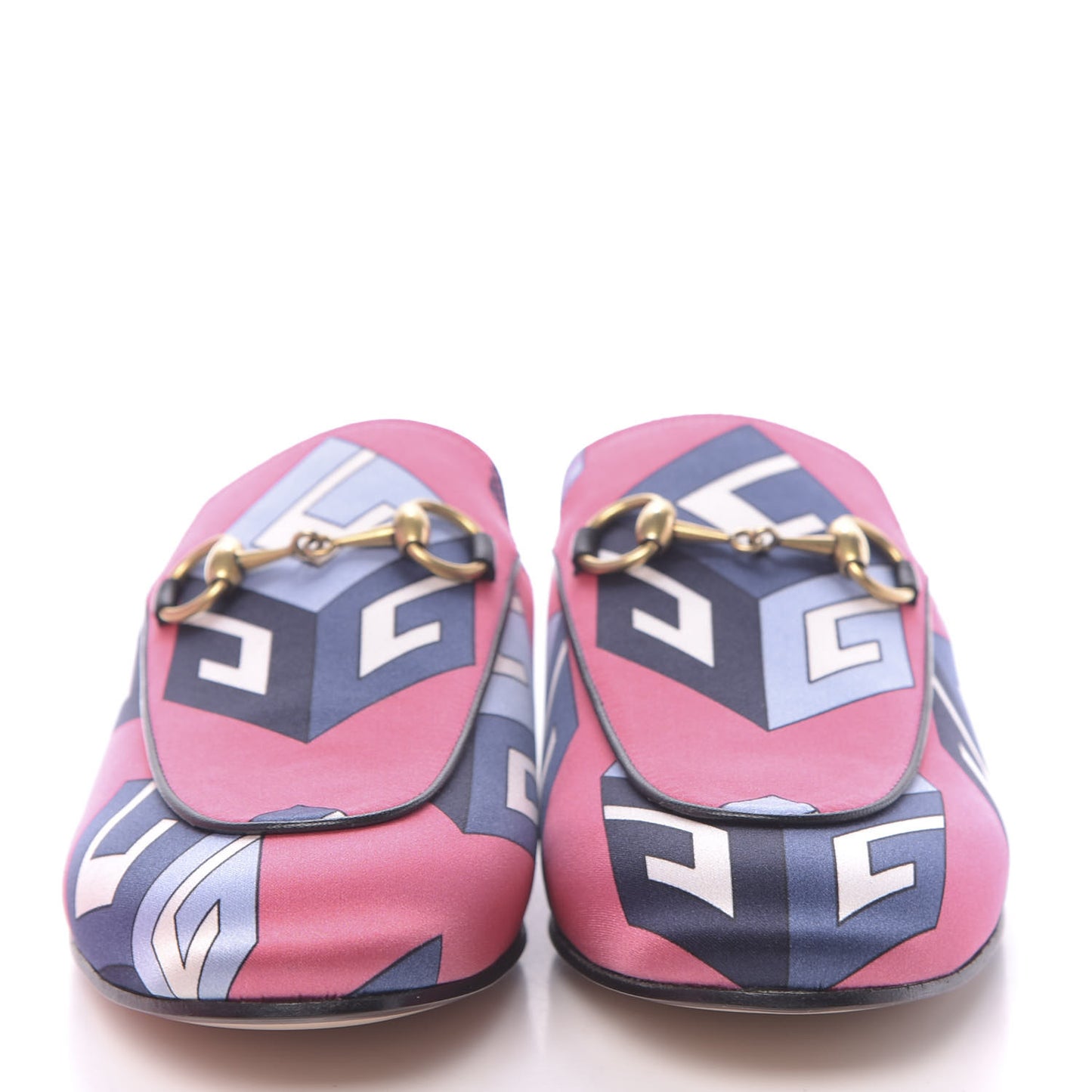 Satin GG Wallpaper Womens Princetown Slippers 35.5 Pink Flamboyant Blue Black