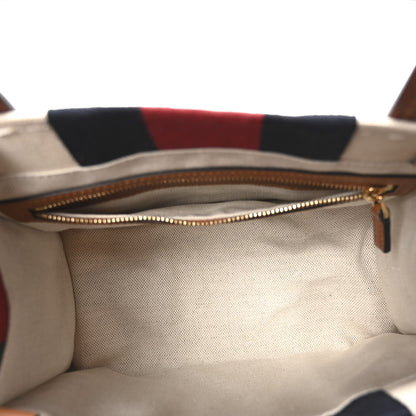 Gucci Canvas Calfskin Web Mini Interlocking G Top Handle Tote White Brown Blue Red 5 of 10