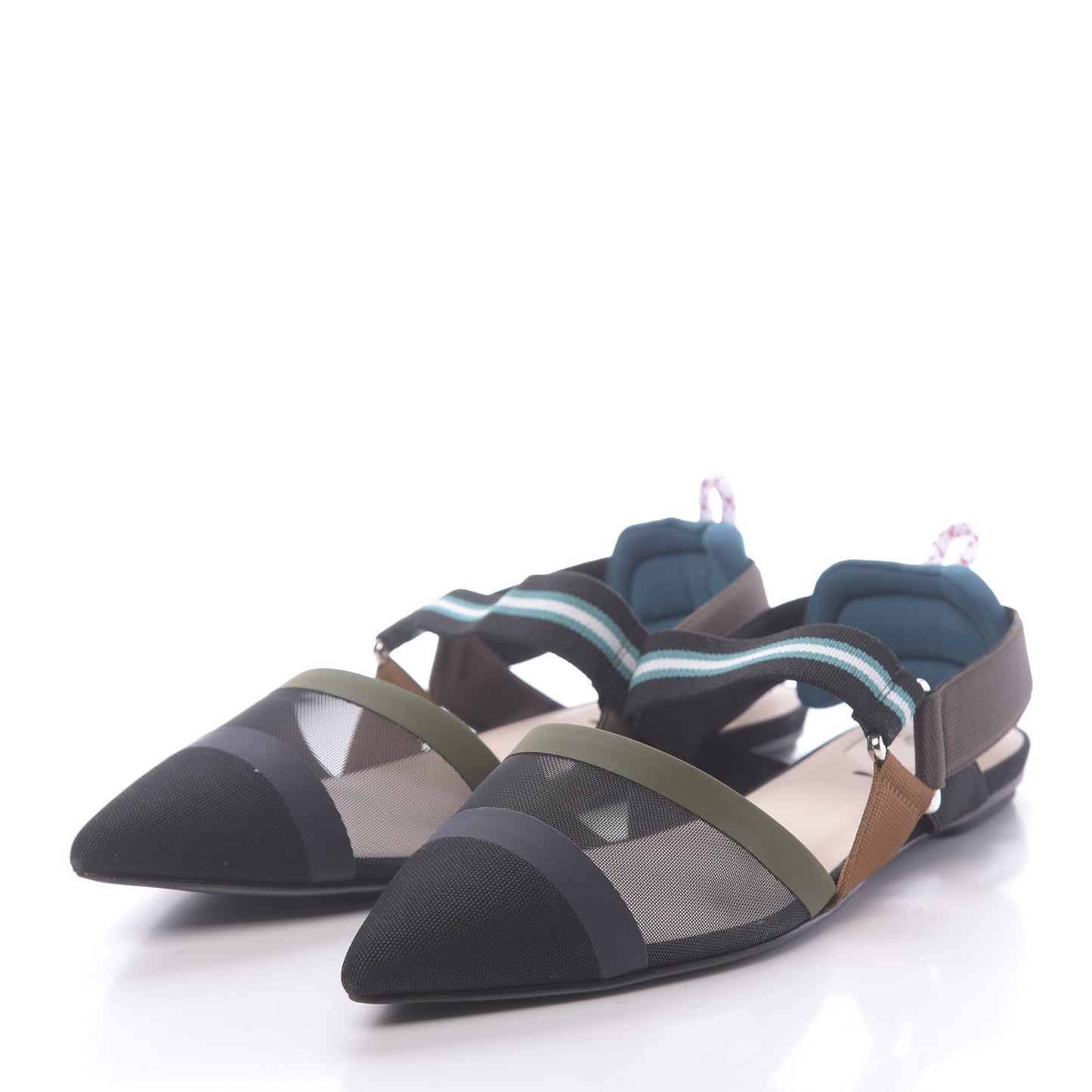 Technical Mesh Canvas Colibri Slingback Ballerina Flats 40.5 Black Verde Military