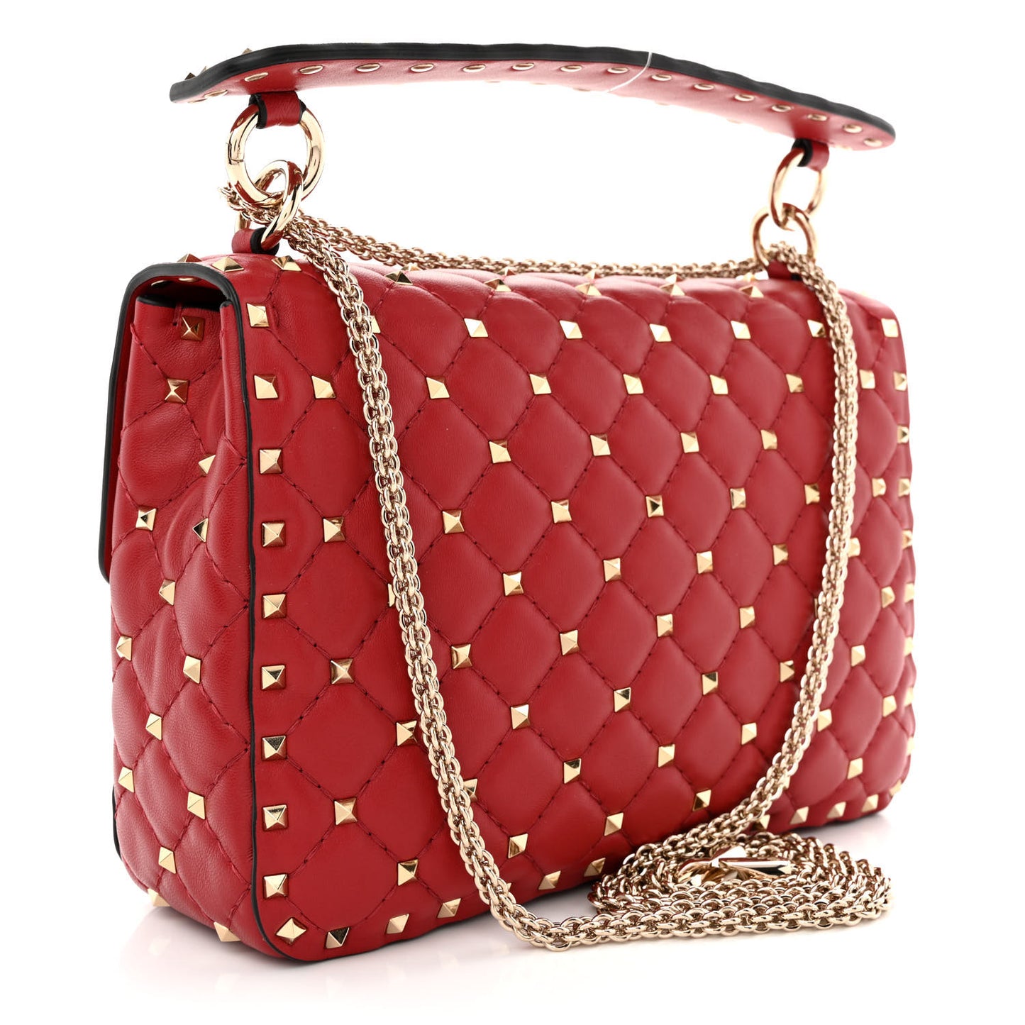 Nappa Medium Rockstud Spike Shoulder Bag Rosso Valentino
