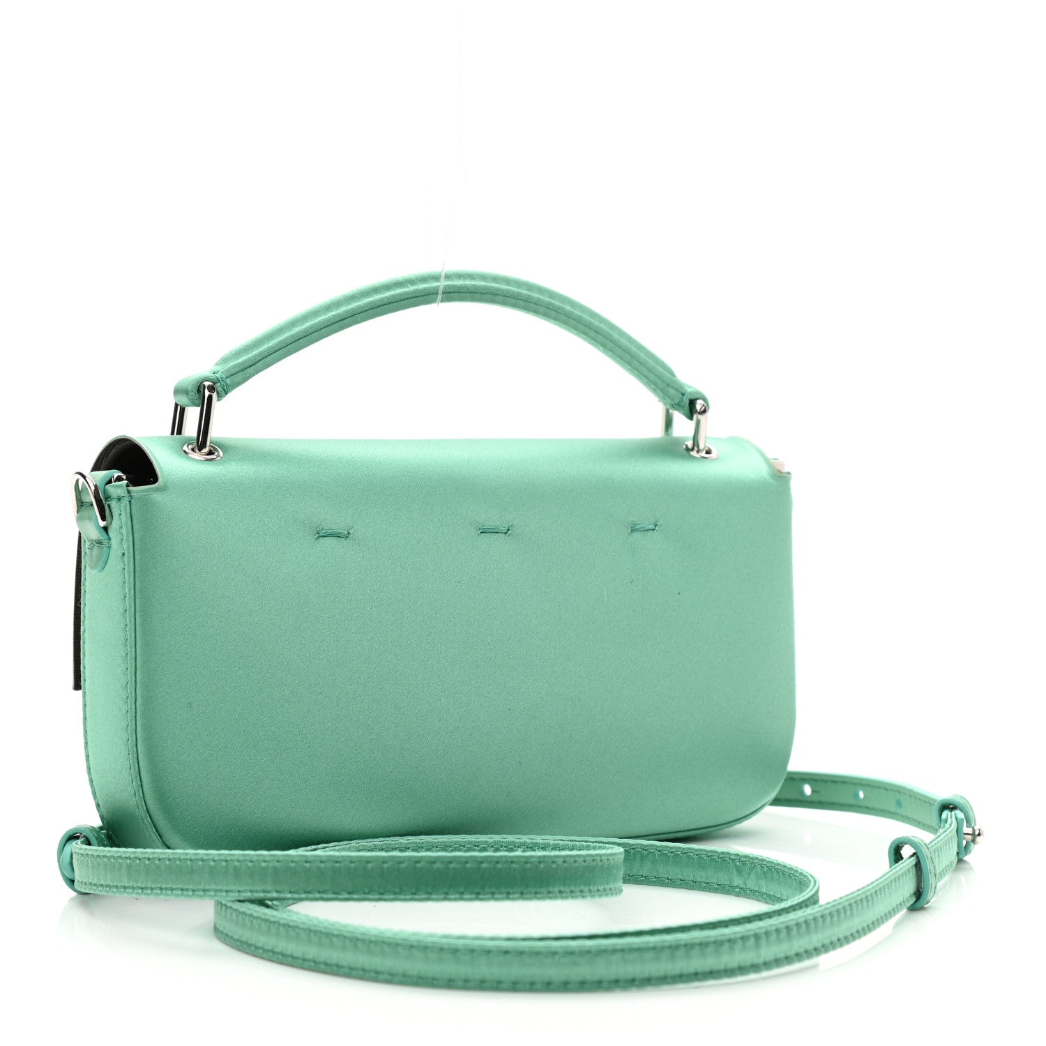 Fendi Silk Satin Phone Baguette Spring Turquoise 3 of 9