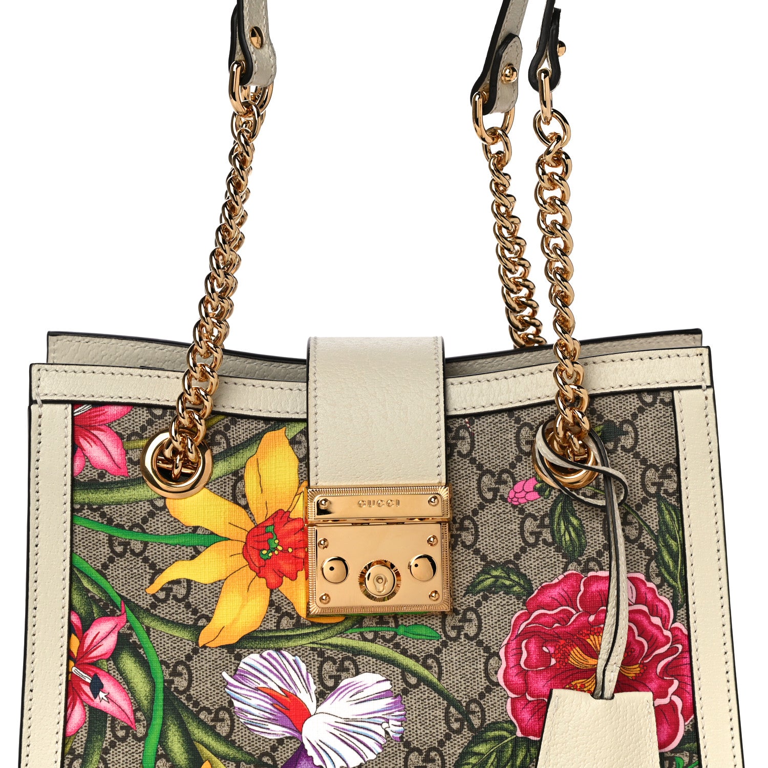 Gucci GG Supreme Monogram Flora Textured Calfskin Small Padlock Tote Beige Ebony Multicolor Mystic White 9 of 11