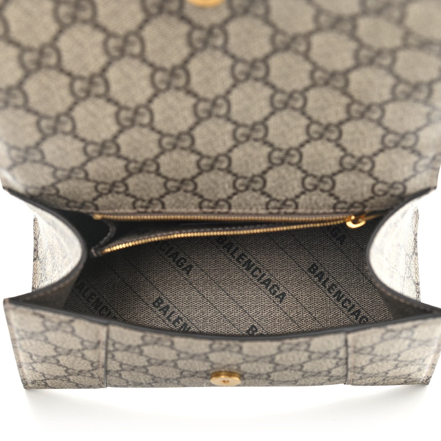 X GUCCI GG Supreme Monogram Small Hourglass Top Handle Bag Beige Ebony
