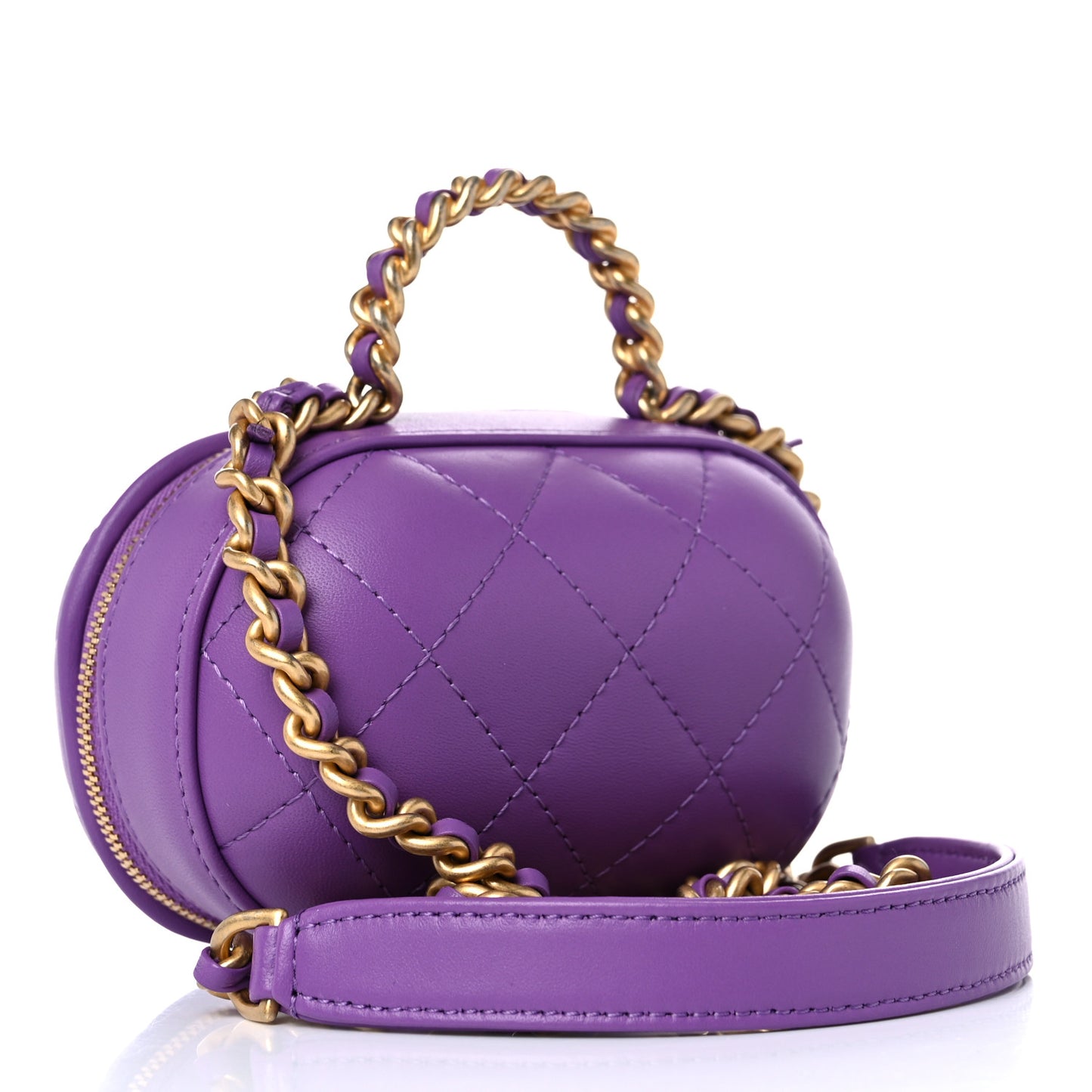Lambskin Quilted CC Bubble Vanity Case With Chain Purple