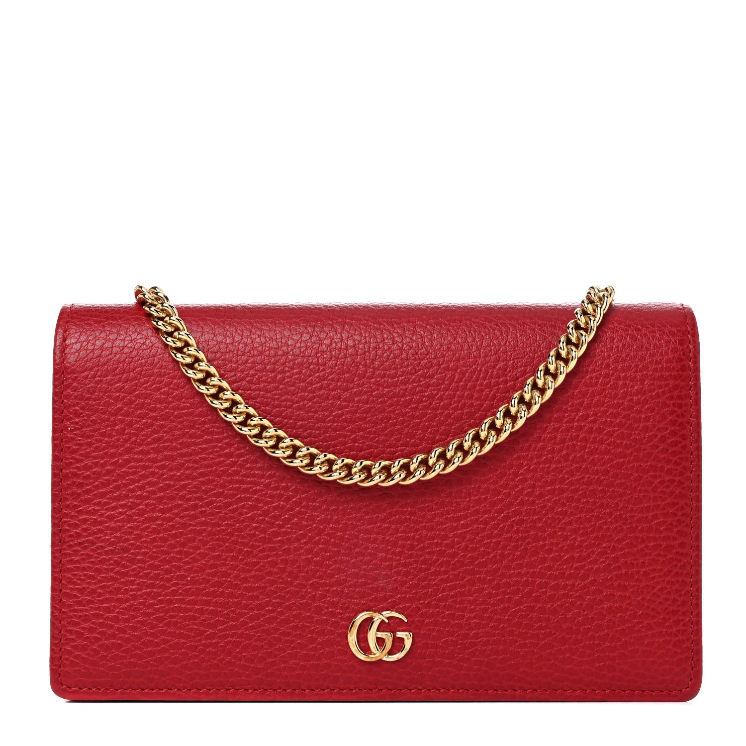 Gucci Dollar Calfskin Mini GG Marmont Chain Wallet Hibiscus Red 1 of 15