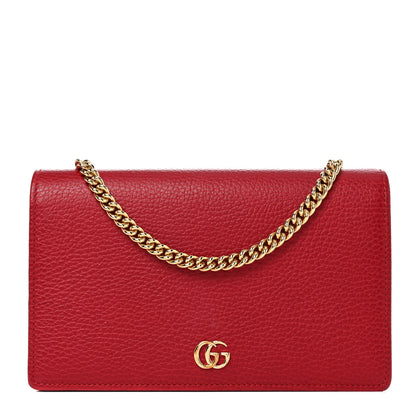 Gucci Dollar Calfskin Mini GG Marmont Chain Wallet Hibiscus Red 1 of 15