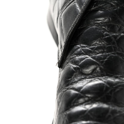 Saint Laurent Calfskin Crocodile Embossed Womens Dixon Buckle Ankle Boots 37.5 Black 15 of 15