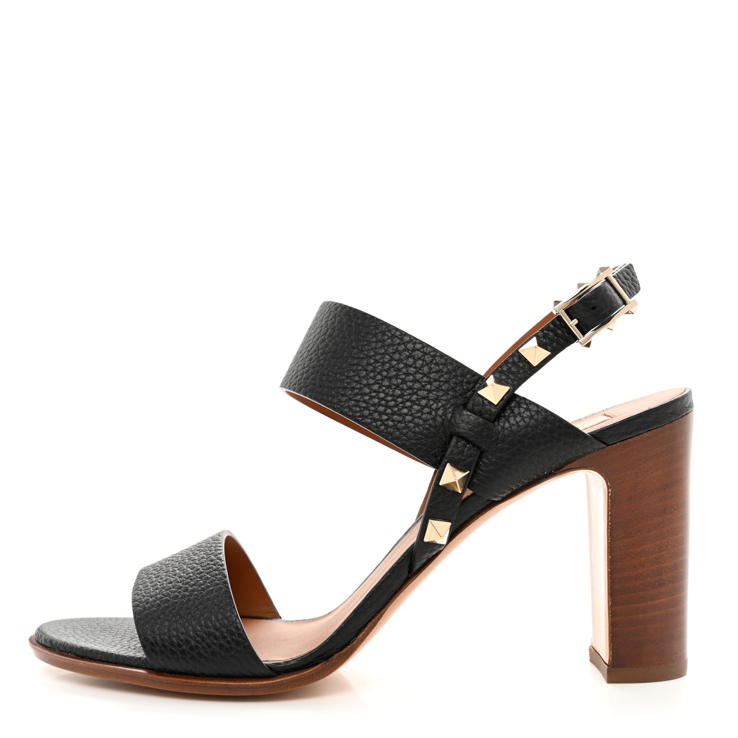 Pebbled Calfskin Rockstud Double Slingback Strap 85mm Sandals 39 Black Light Cuir