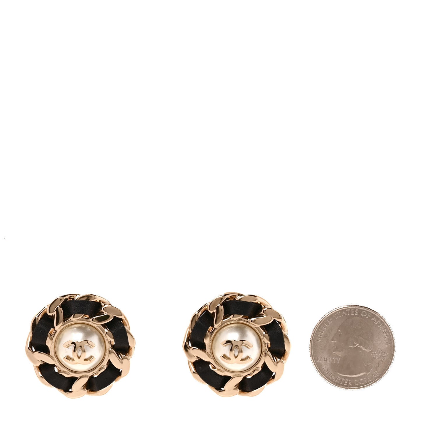 Pearl Lambskin Chain Around CC Earrings Gold