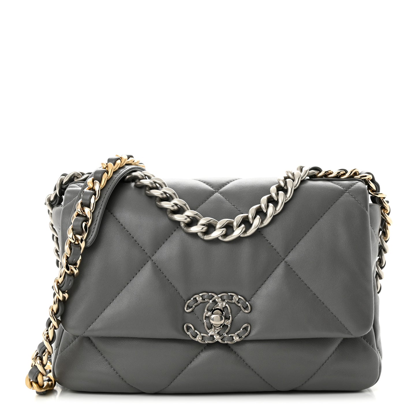 Lambskin Quilted Medium Chanel 19 Flap Dark Grey