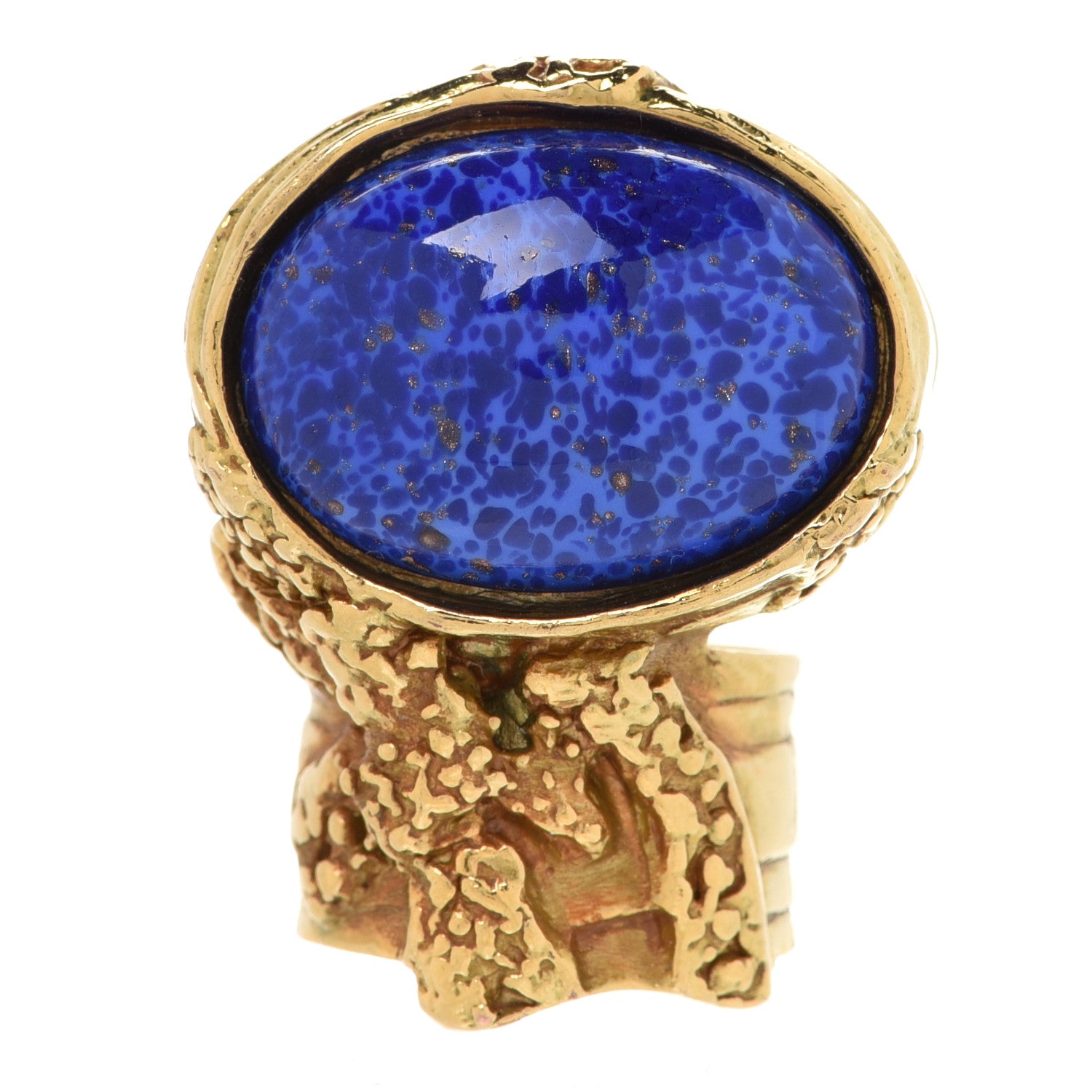 Saint Laurent Glass Cabochon Arty Ovale Ring 7 Gold Lapis 1 of 4
