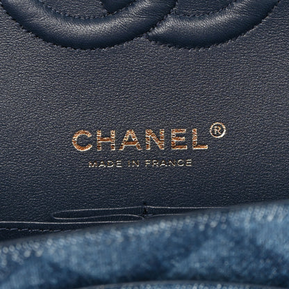 Chanel Printed Denim Quilted Medium Double Flap Dark Blue 6 of 12