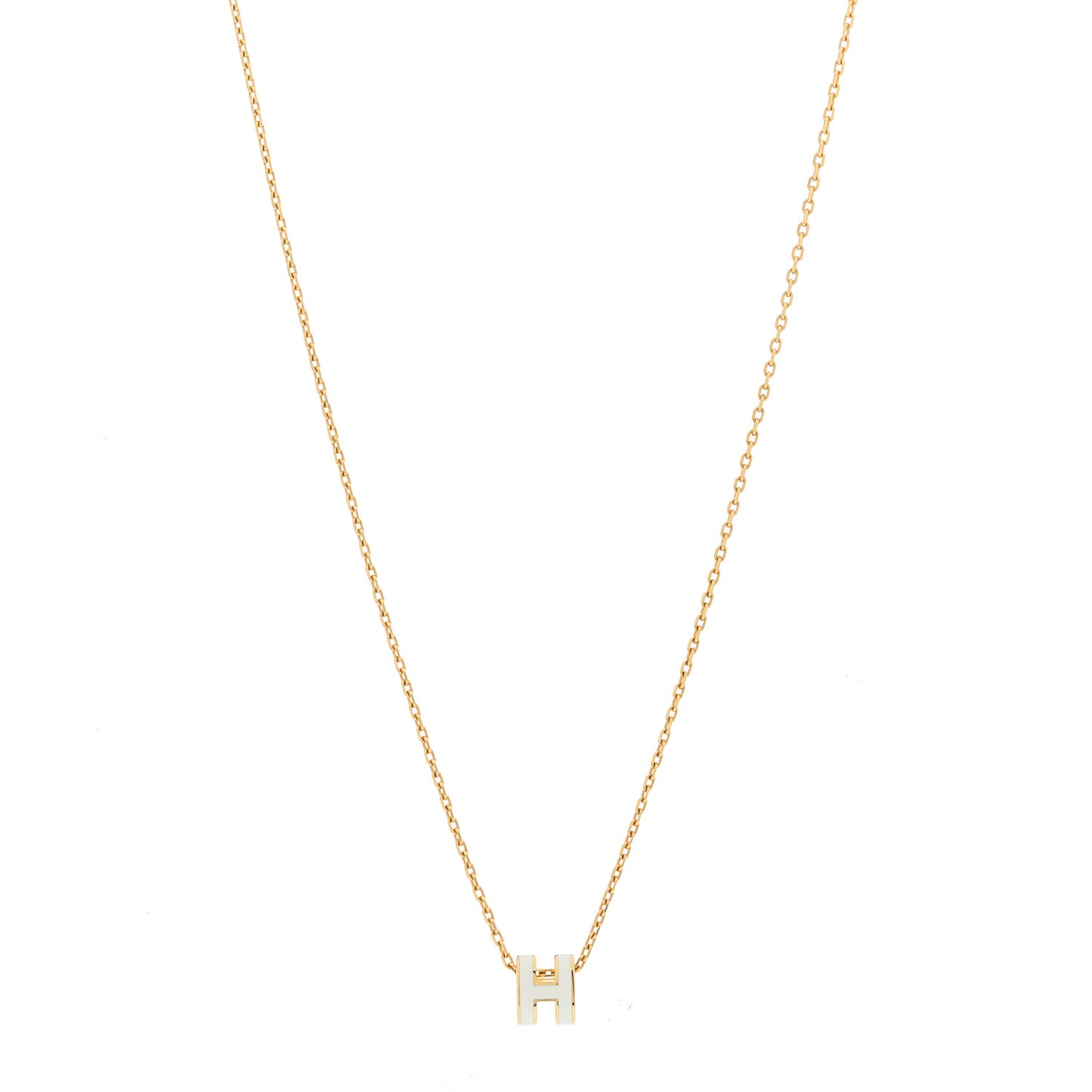 Lacquered Gold Mini Pop H Pendant Necklace White
